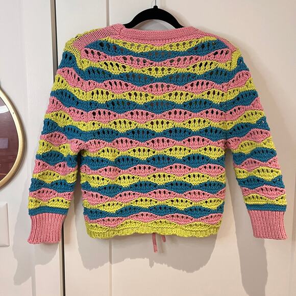 Zara Pastel Striped Openwork Knitted Cardigan Sweater Size Medium - Picture 2 of 6